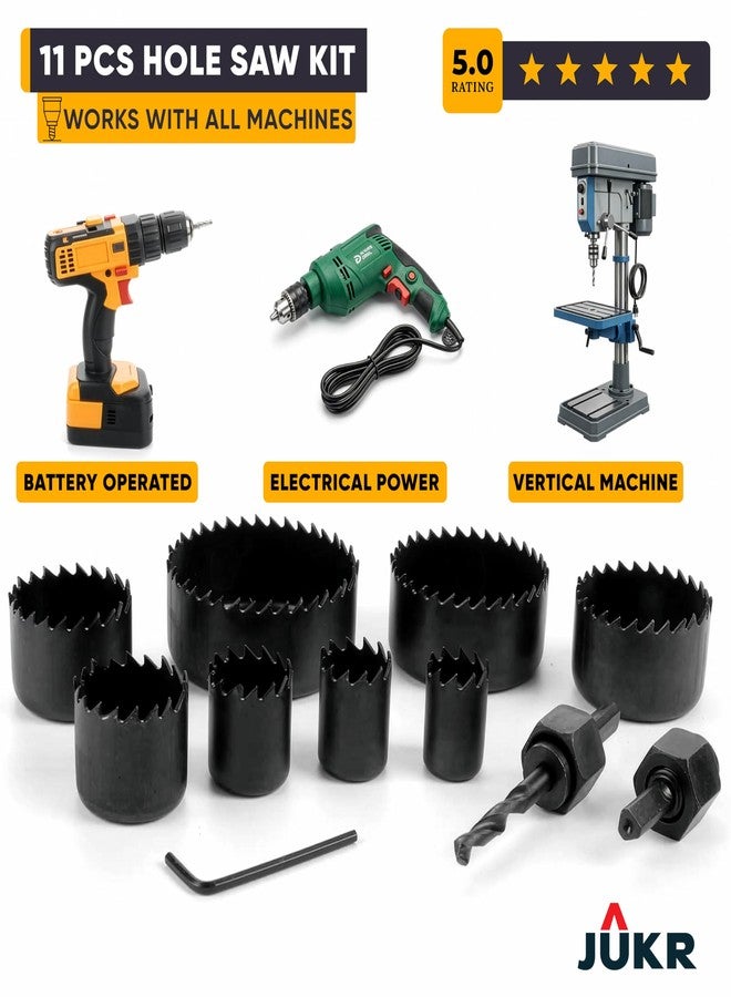 JUKR 11 PCS Carbon Steel Hole Saw Drill Bit Circular Core Cutter Set Works With Wood, Plywood Door Holes, Plastic PVC Pipes, MDF & Veneer Boards, Light Aluminium Metal For Round Core Cutting & Drilling - Image 5